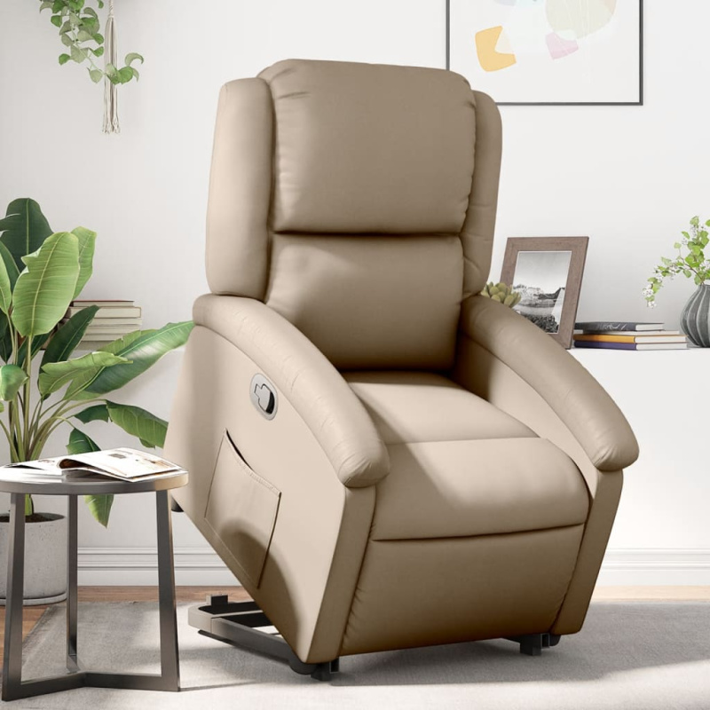 Zvedací Polohovací Křeslo Umělá Kůže Cappuccino - Elektrické zatlačení zpět / Ne