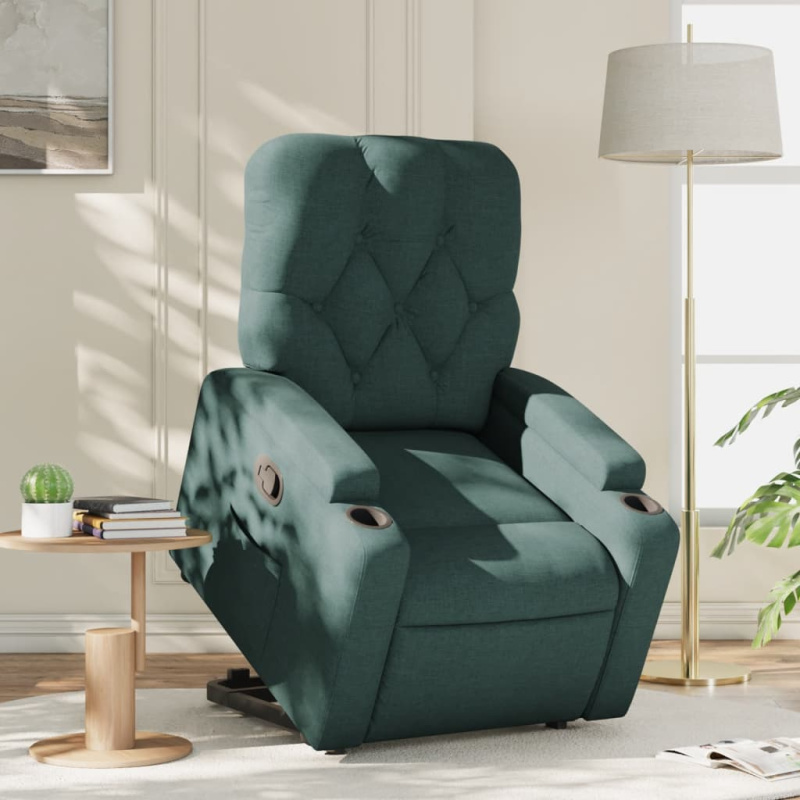 Zvedací Polohovací Křeslo Tmavě Zelené Textil Tmavě Zelená - Elektrické zatlačení zpět / Ano