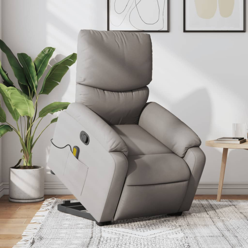 Zvedací Masážní Polohovací Křeslo Textil Taupe - Ruční zatlačení zpět / Ano