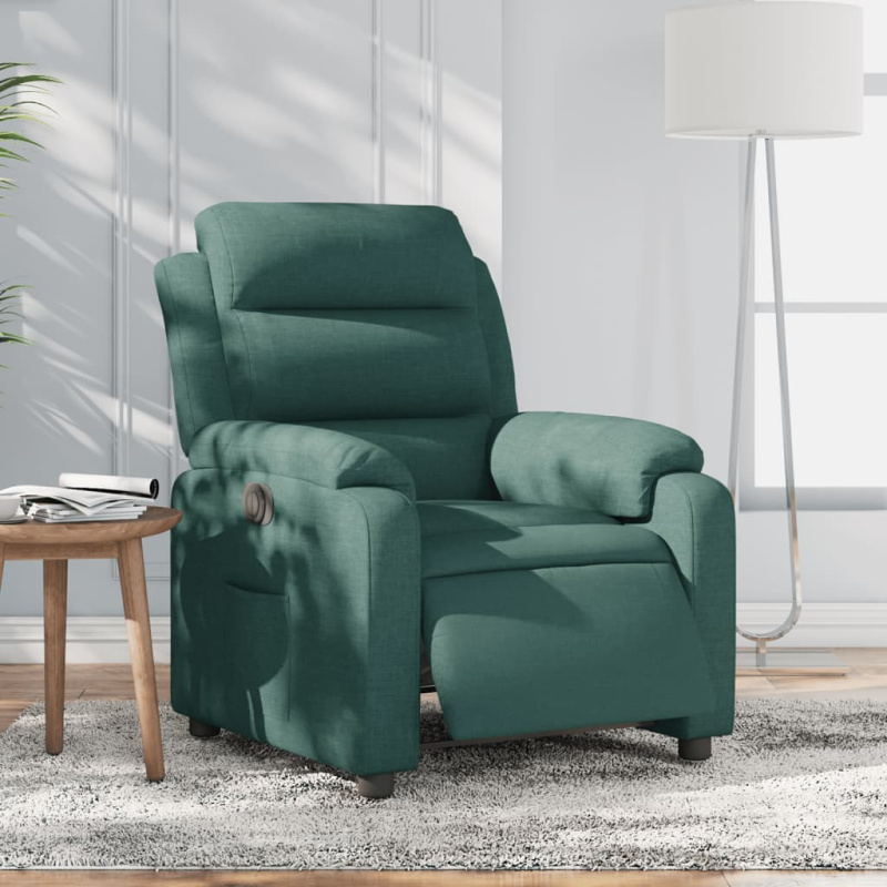 Elektrické Polohovací Křeslo Tmavě Zelené Textil Tmavě Zelená - Elektrické zatlačení zpět / Ano