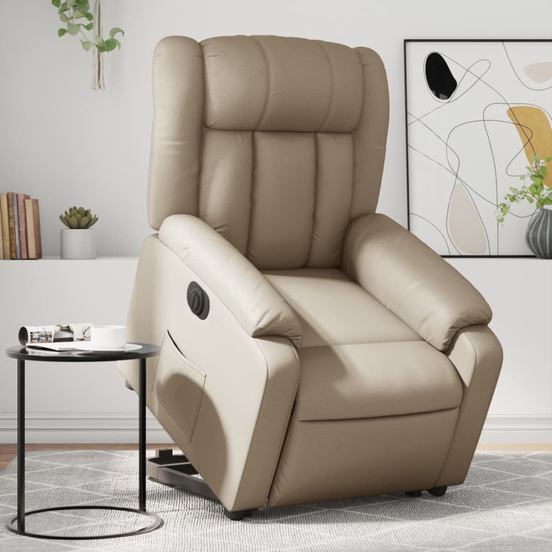 Elektrické Zvedací Polohovací Křeslo Umělá Kůže Cappuccino - Elektrické zatlačení zpět / Ne