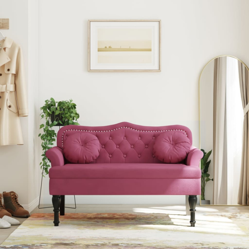Lavice S Polštáři Vínová 120,5 X 65 X 75 Cm Samet - Růžová