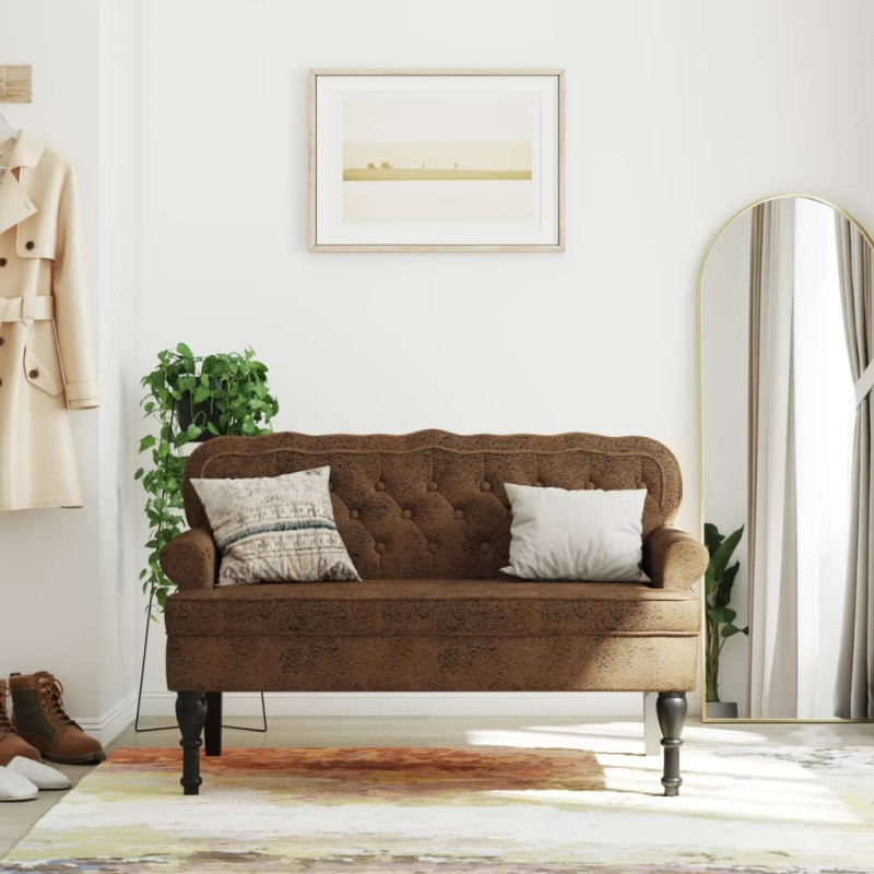 Lavice S Opěradlem 119,5X64,5X75 Cm Umělá Semišová Kůže - Černá