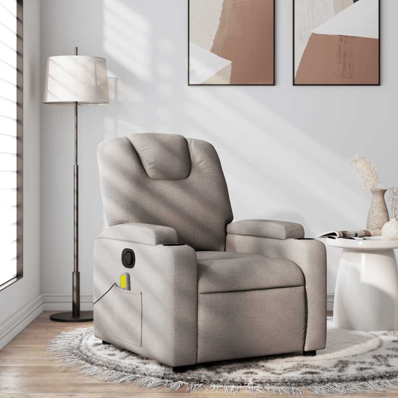 Masážní Polohovací Křeslo Textil Taupe - Ruční zatlačení zpět / Ano