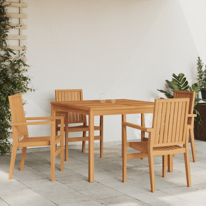 5Dílný Zahradní Jídelní Set Masivní Teakové Dřevo - 6 / 150 cm dlouhý stůl