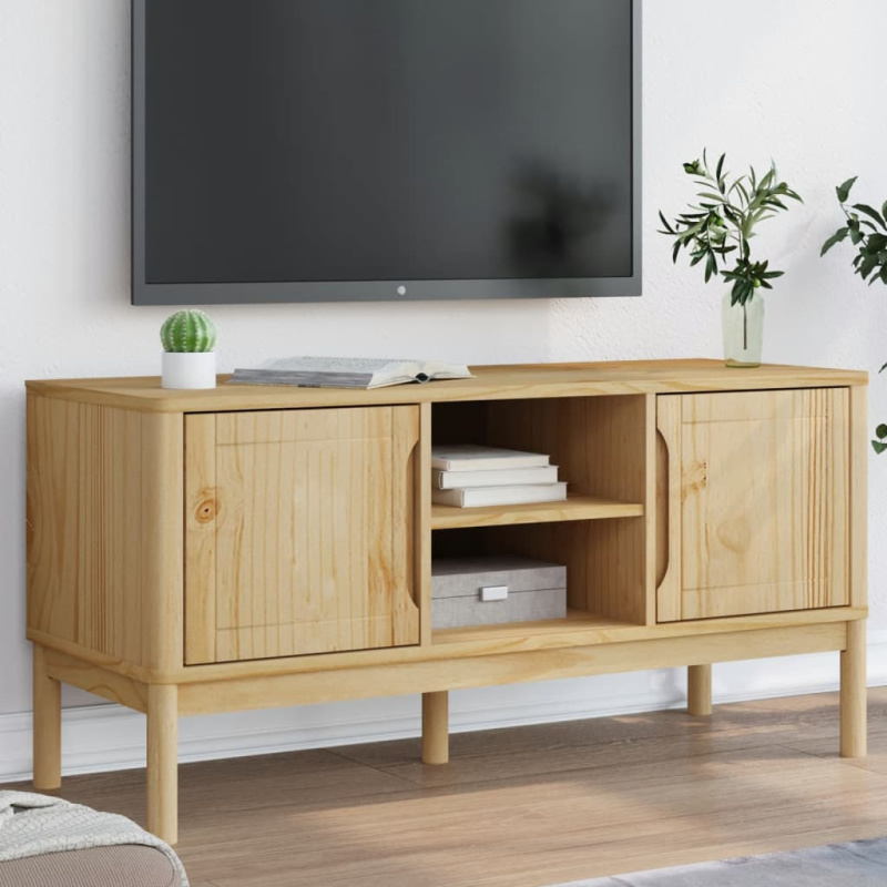 Tv Stolek Floro Voskově Hnědý 114X43X55 Cm Masivní Borové Dřevo - Bílá