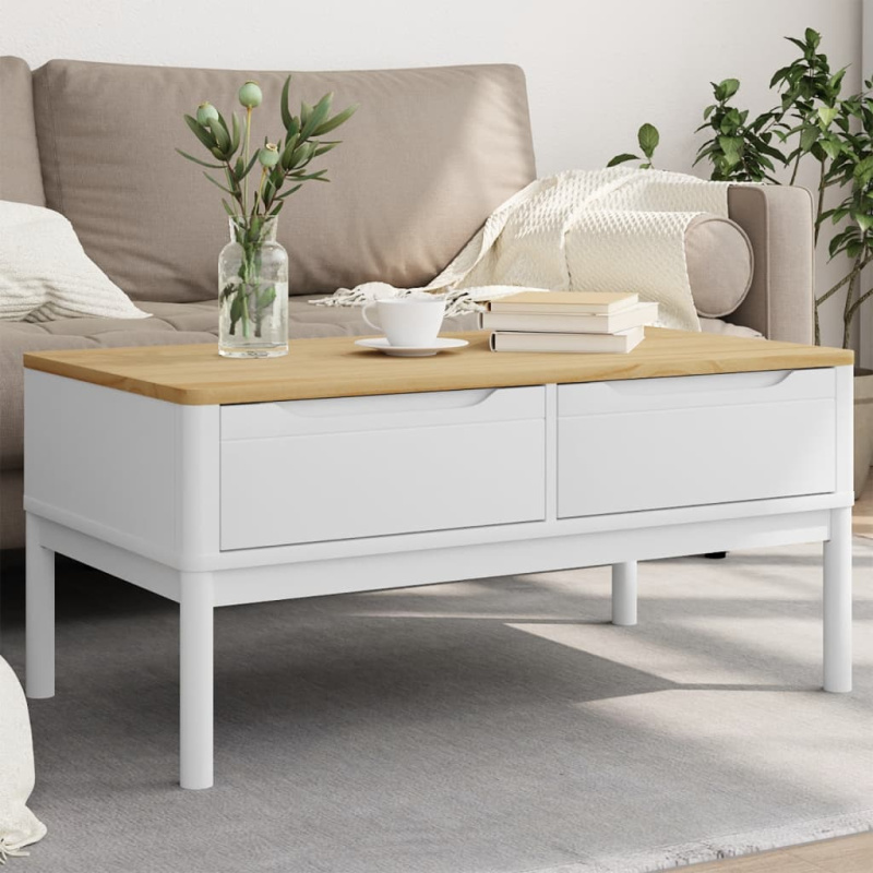 Konferenční stolek FLORO bílý 99x55,5x45 cm masivní borovice