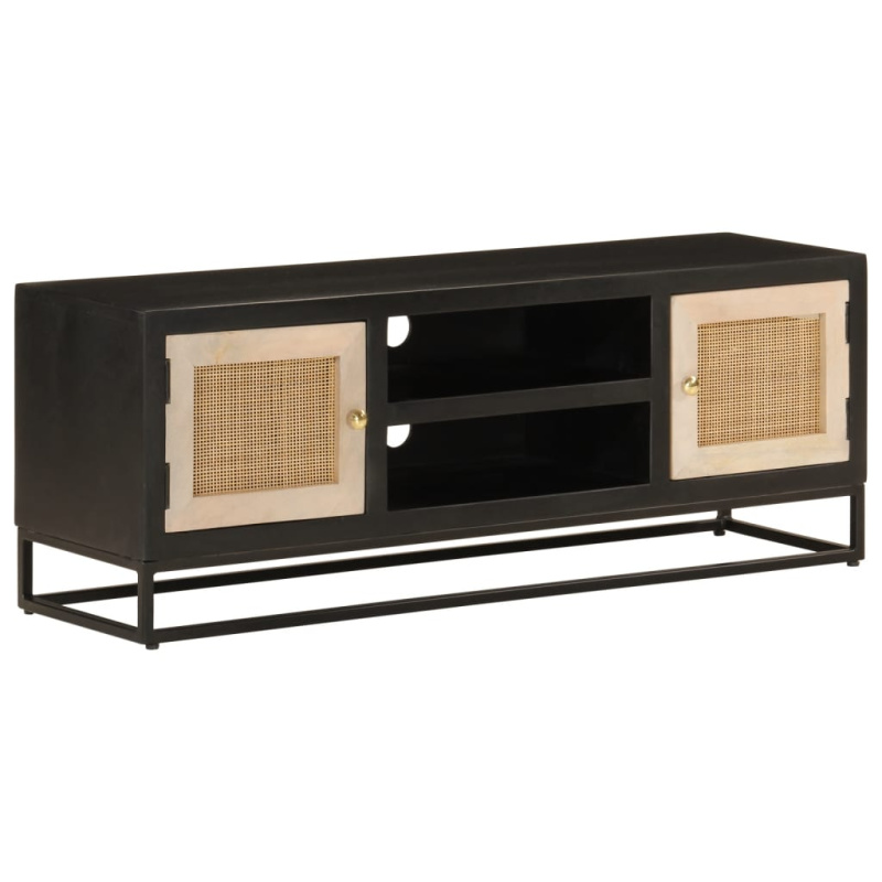Tv Skříňka Černá Masivní Mangovník A Železo - Se 2 dvířky / 110 x 30 x 40 cm