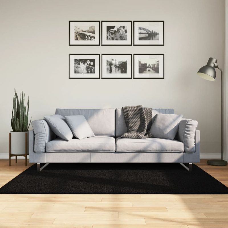 Koberec huarte krátký vlas měkký a pratelný černý černá - 200 x 200 cm