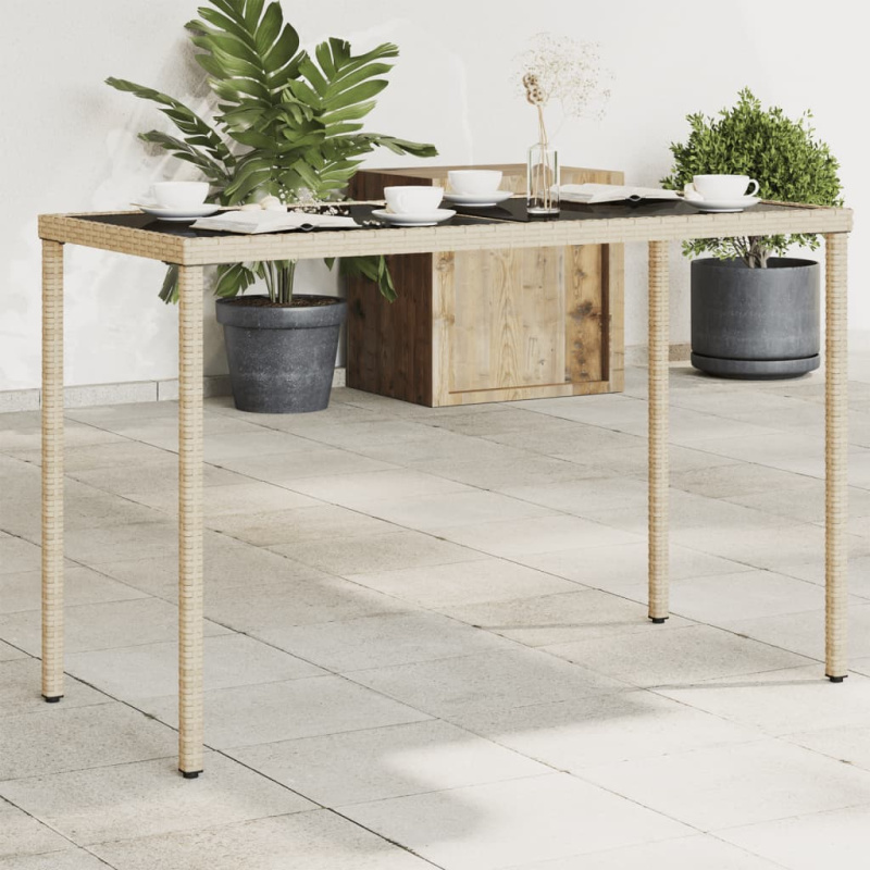 Zahradní Stůl Se Skleněnou Deskou Béžový 115X54X74 Cm Polyratan - Šedá / dřevo