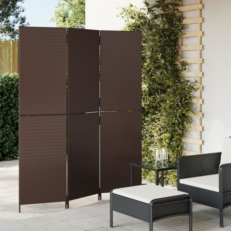 Dělicí Stěna 3 Panely Polyratan Hnědá - Řádkové tkaní / 245 x 180 cm