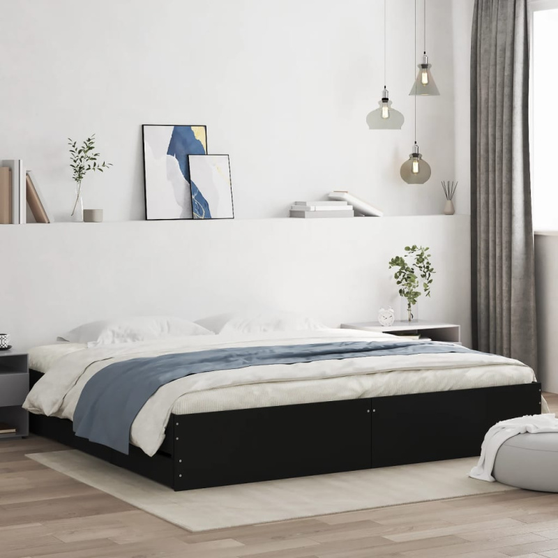 Rám Postele Se Zásuvkami Černý Kompozitní Dřevo - Kouřový dub / 120 x 190 cm