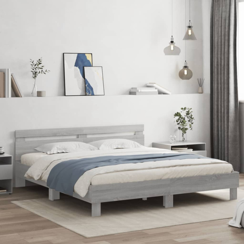 Rám Postele S Čelem Šedý Sonoma Kompozitní Dřevo - Betonová šedá / 135 x 190 cm