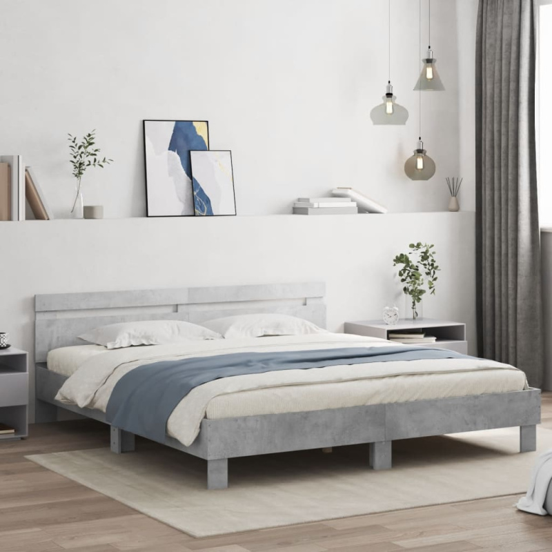 Rám Postele S Čelem A Led Osvětlením Betonově Šedý - Šedá sonoma / 140 x 190 cm