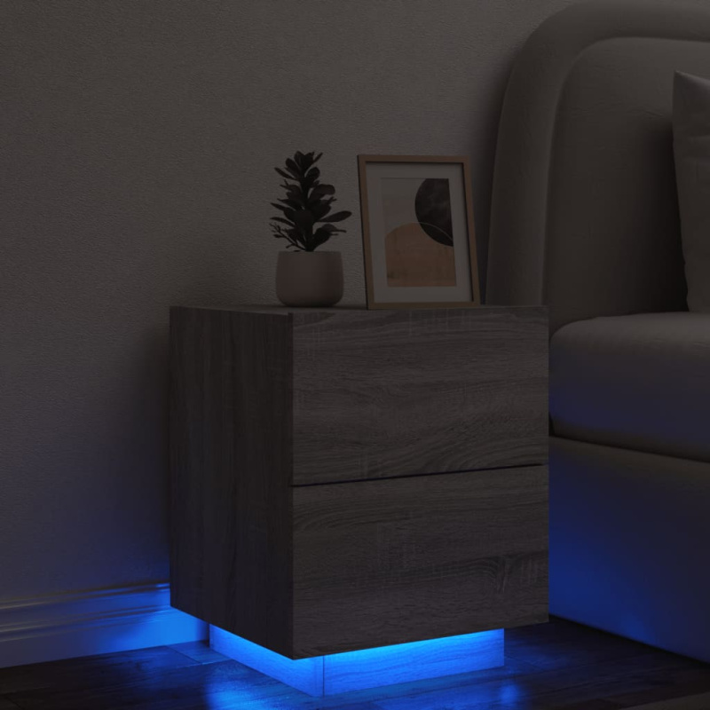 Noční Stolek S Led Osvětlením Šedý Sonoma Kompozitní Dřevo - dub sonoma / 1
