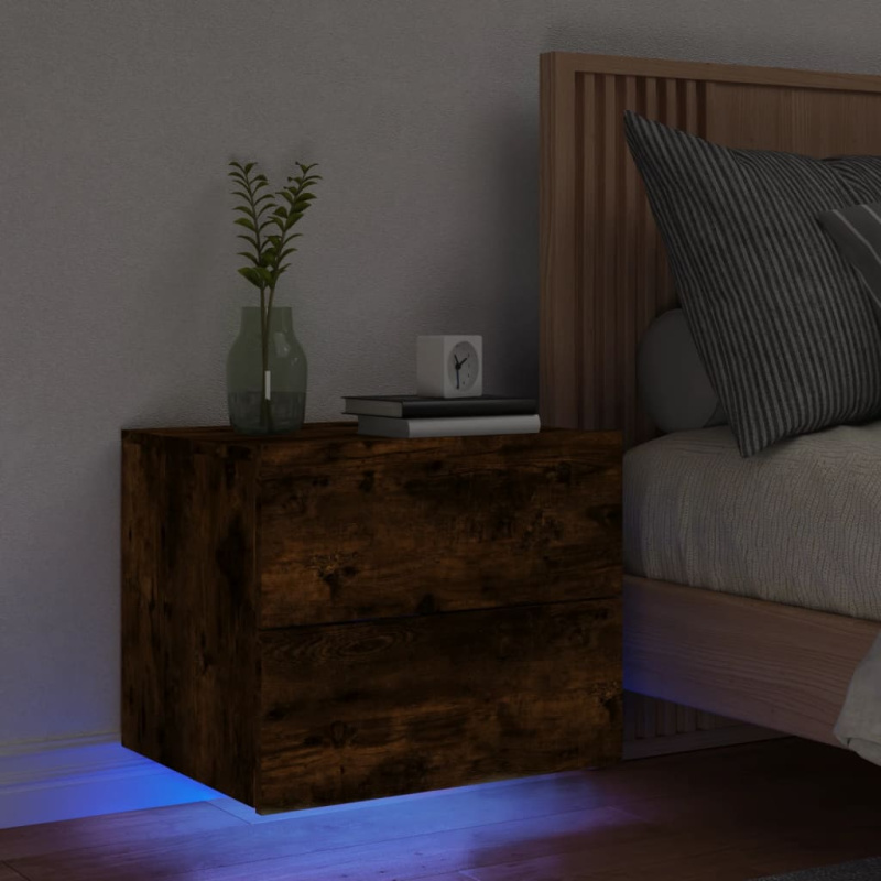 Nástěnný Noční Stolek S Led Osvětlením - Kouřový dub / 2