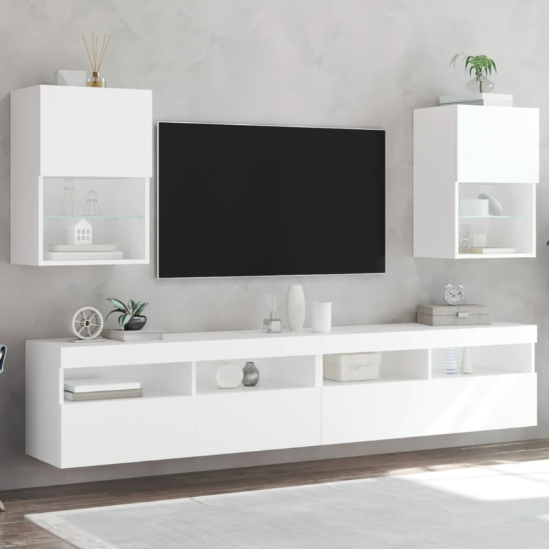 Tv Skříňky S Led Osvětlením 2 Ks Bílé 40,5 X 30 X Bílá - 1 / 60 cm / 30.5 cm