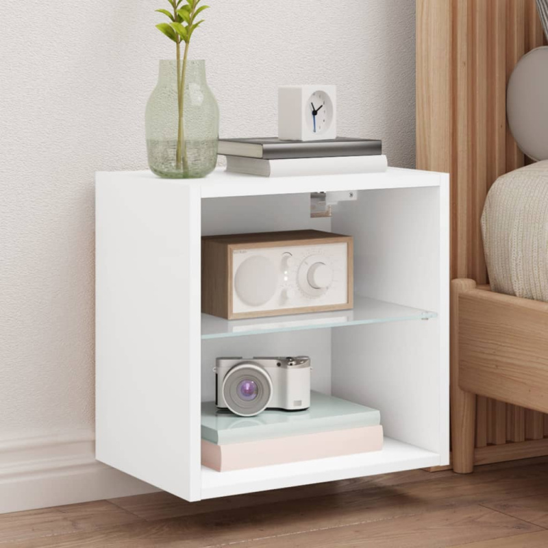 Noční Stolek S Led Osvětlením Nástěnný Bílý - dub sonoma / 1 / 40 cm