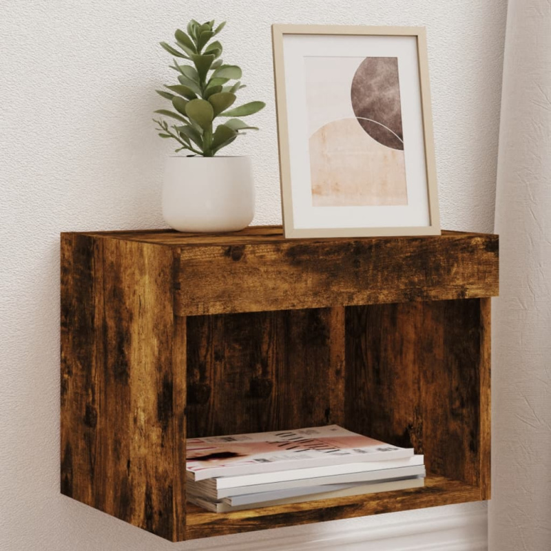 Noční Stolek S Led Osvětlením Nástěnný - Kouřový dub / 1 / 40 cm