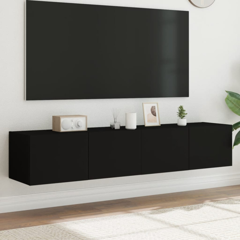 Nástěnné Tv Skříňky S Led Osvětlením 2 Ks Černé Černá - 1 / 80 x 35 x 31 cm