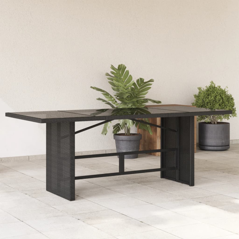 Zahradní Stůl Se Skleněnou Deskou Černý 190X80X74 Cm Polyratan - Světle šedá / Sklo