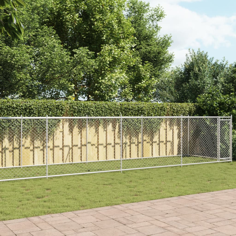Klec Pro Psy S Dvířky Šedá 12 X 2 X 1,5 M Pozinkovaná Ocel - 1 dvířka / 4 x 2 x 1.5 m