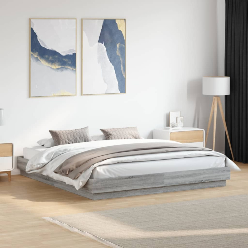 Rám Postele S Led Osvětlením Šedý Sonoma - dub sonoma / 135 x 190 cm