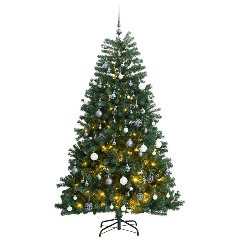 Umělý sklápěcí vánoční stromek s 300 LED a koulemi 180 cm