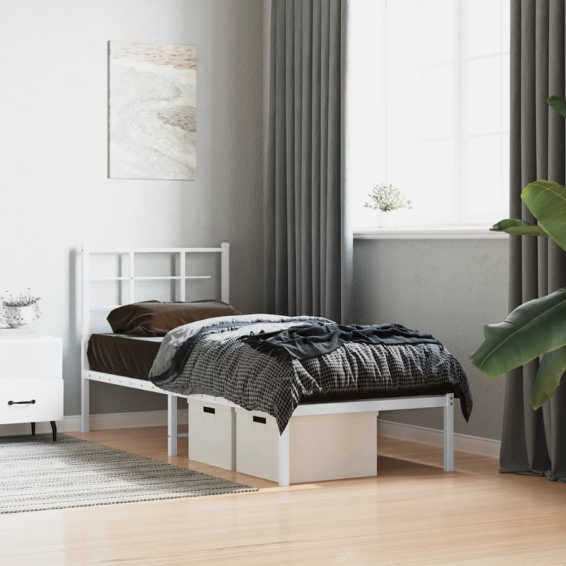 Kovový Rám Postele Bez Matrace S Čelem Bílý - Bílá / s hlavovým a nožním čelem / 100 x 190 cm