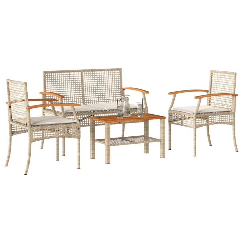 4Dílná Zahradní Sedací Souprava S Poduškami - Šedá / poly rattan and acacia wood / 2