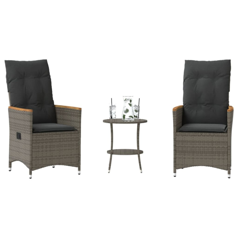 3Dílný Bistro Set S Poduškami Šedý Polyratan Šedá - polyratan / bez opěrky na nohy