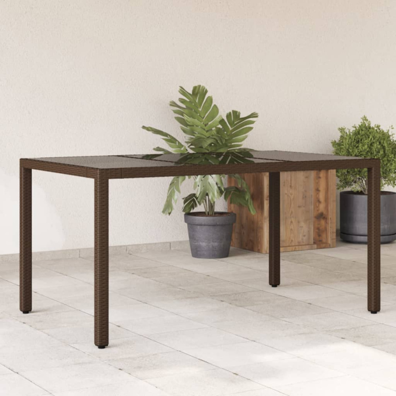 Zahradní Stůl Se Skleněnou Deskou Hnědý Polyratan Hnědá - Sklo / 240 x 90 x 75 cm