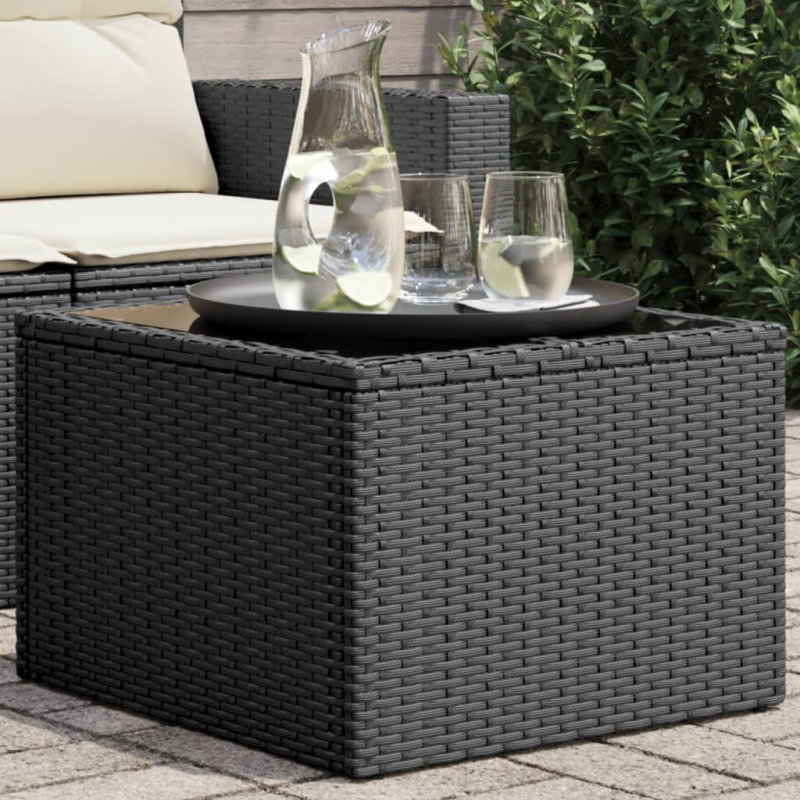 Zahradní Stolek Se Skleněnou Deskou Černý 55X55X37 Cm Polyratan - Černá / pe rattan