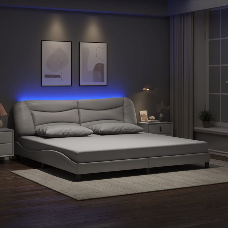 Rám postele s led osvětlením bílý umělá kůže - Černobílý / 140 x 190 cm