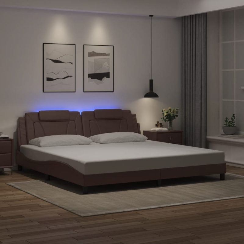 Rám Postele S Led Osvětlením Hnědý Umělá Kůže - Hnědá / 90 x 200 cm