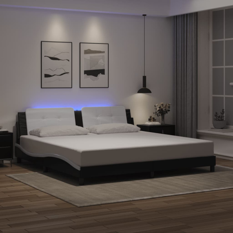 Rám Postele S Led Osvětlením Černý A Bílý Umělá Kůže - Hnědá / 200 x 200 cm