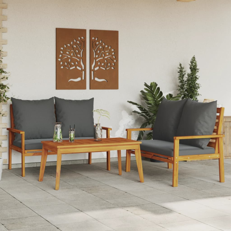 3Dílná Sada Zahradního Nábytku S Poduškami Masivní Akácie - Hnědá / 2x chair   bench   table