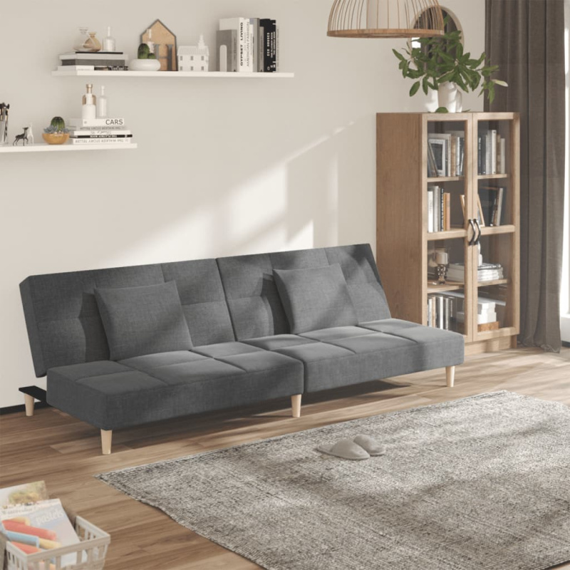 2Místná Rozkládací Pohovka Se 2 Polštáři Textil - Tmavě šedá / Bez područek