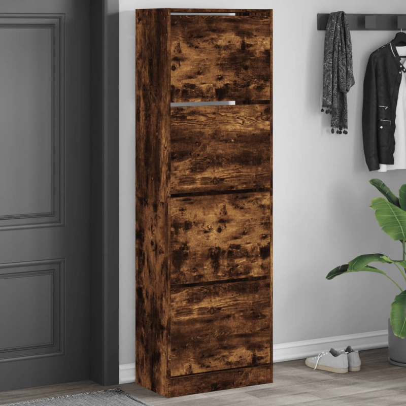 Botník Se 4 Výklopnými Zásuvkami 60 X 34 X 187,5 Cm Kouřový Dub - 60 x 34 x 63.5 cm