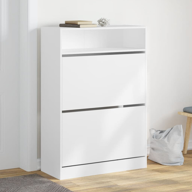 Botník Se 2 Výklopnými Zásuvkami Bílý 80 X 34 X 116 Cm - Černá / 60 cm