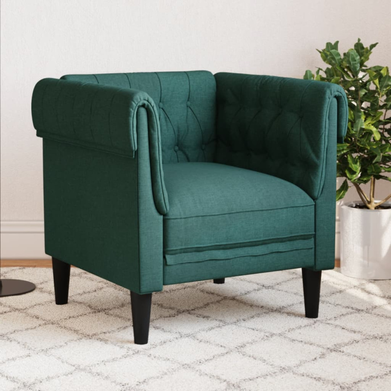 Křeslo Chesterfield Tmavě Zelené Textil - Krémová / Pohovka