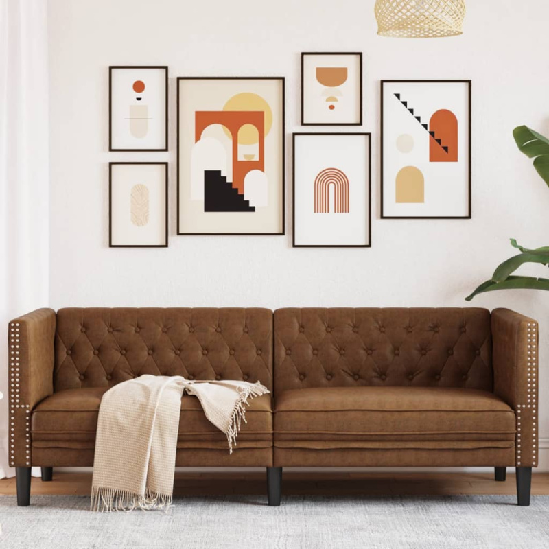 Pohovka Chesterfield 3Místná Umělá Semišová Kůže - Cappuccino / 1místné