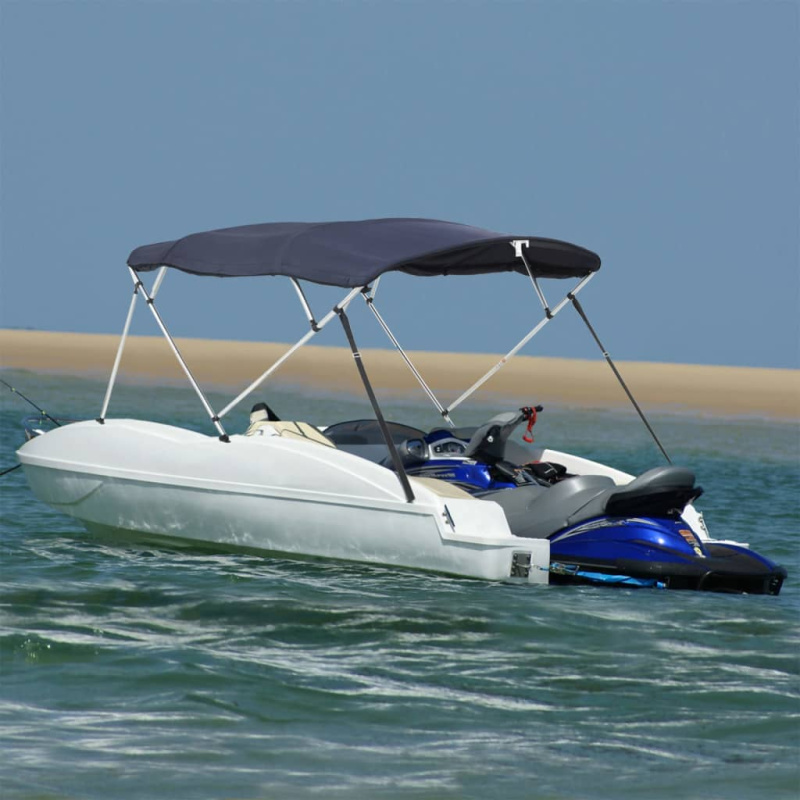 Bimini Stříška Se 4 Oblouky A Bočnicemi 243X(185–198)X137 Cm Modrá - se síťovinou / 243 x (185-198) x 137 cm