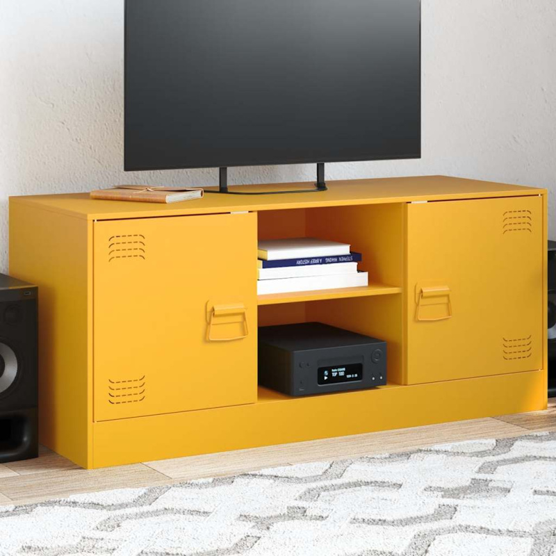 Tv Skříňka Hořčicově Žlutá 99 X 39 X 44 Cm Ocel - horčicově žlutá