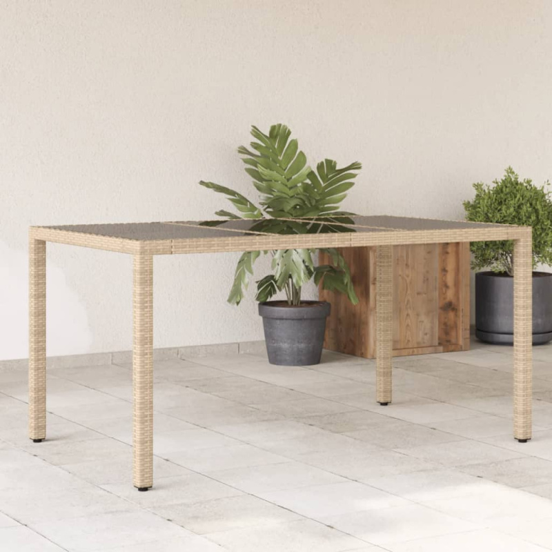 Zahradní Stůl Se Skleněnou Deskou Béžový 150X90X75 Cm Polyratan - Světle šedá