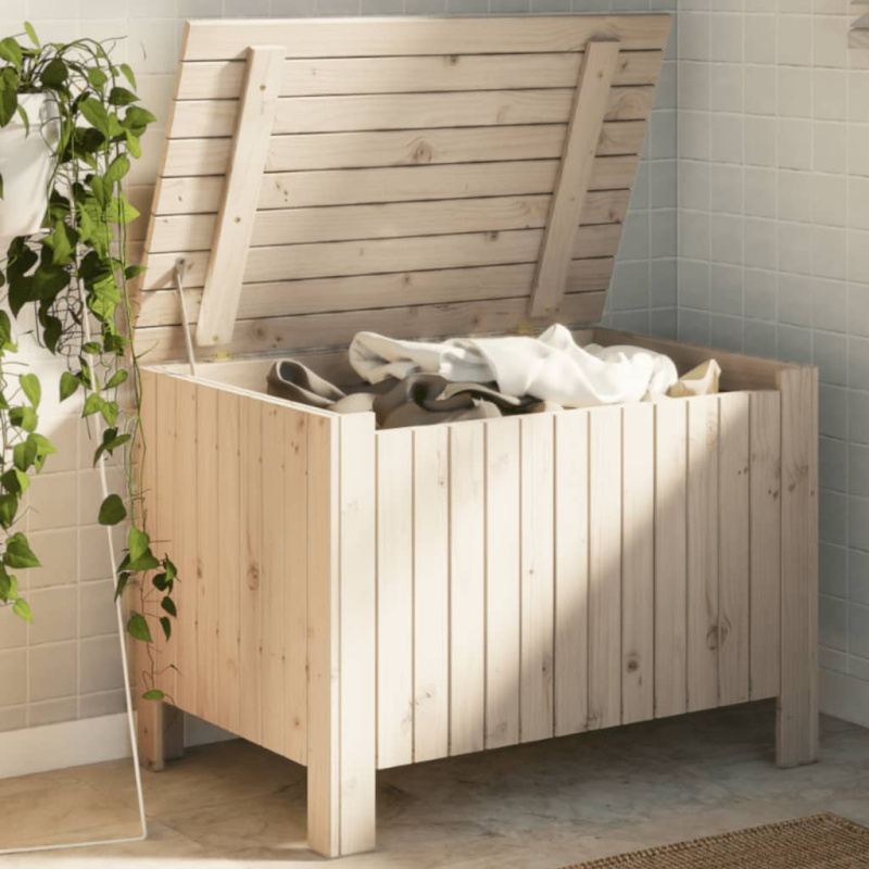 Úložný Box S Víkem Rana Masivní Borové Dřevo Přírodní - Svislé pruhy / 80 x 49 x 54 cm