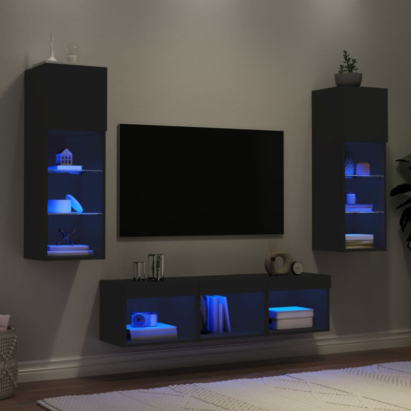 vidaXL 5dílná obývací stěna s LED kouřový dub kompozitní dřevo