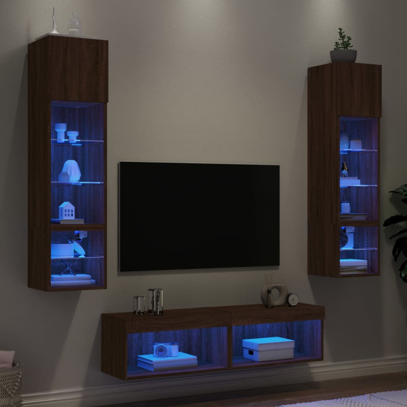vidaXL 6dílná obývací stěna s LED kouřový dub kompozitní dřevo