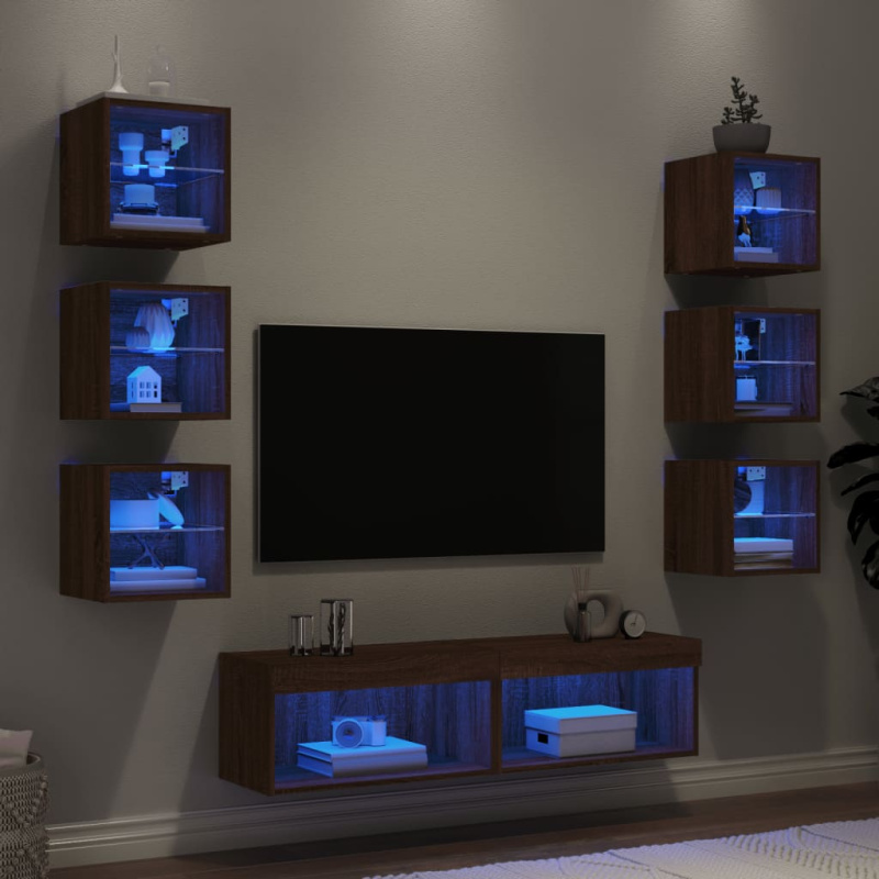 vidaXL 8dílná obývací stěna s LED dub sonoma kompozitní dřevo