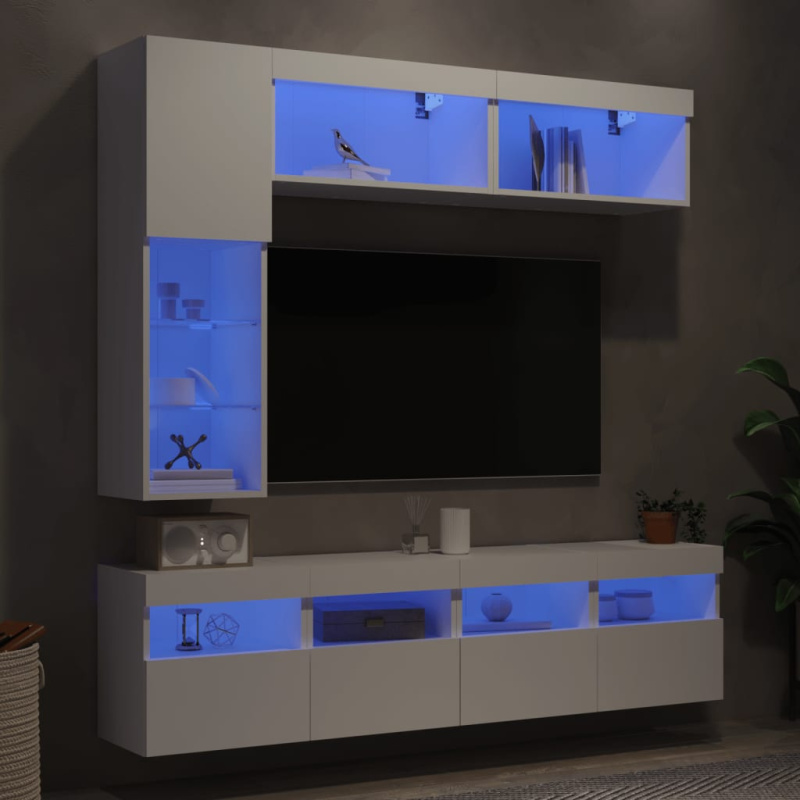 vidaXL 7dílná obývací stěna s LED osvětlením bílá